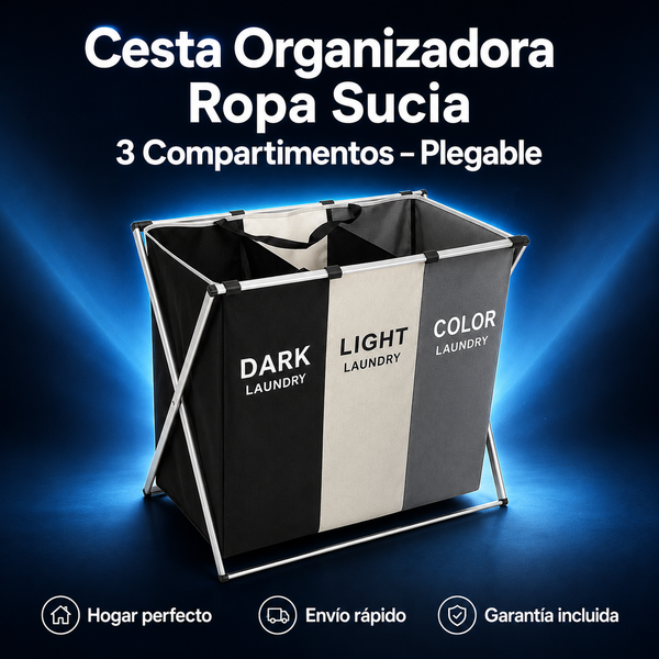 Cesta Organizadora Ropa Sucia 3 Compartimentos Plegable – Ofertop