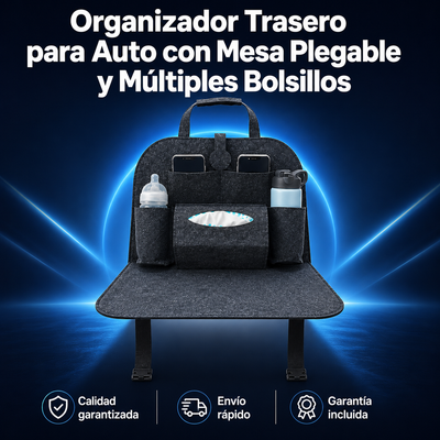 Organizador Trasero para Auto con Mesa Plegable y Múltiples Bolsillos